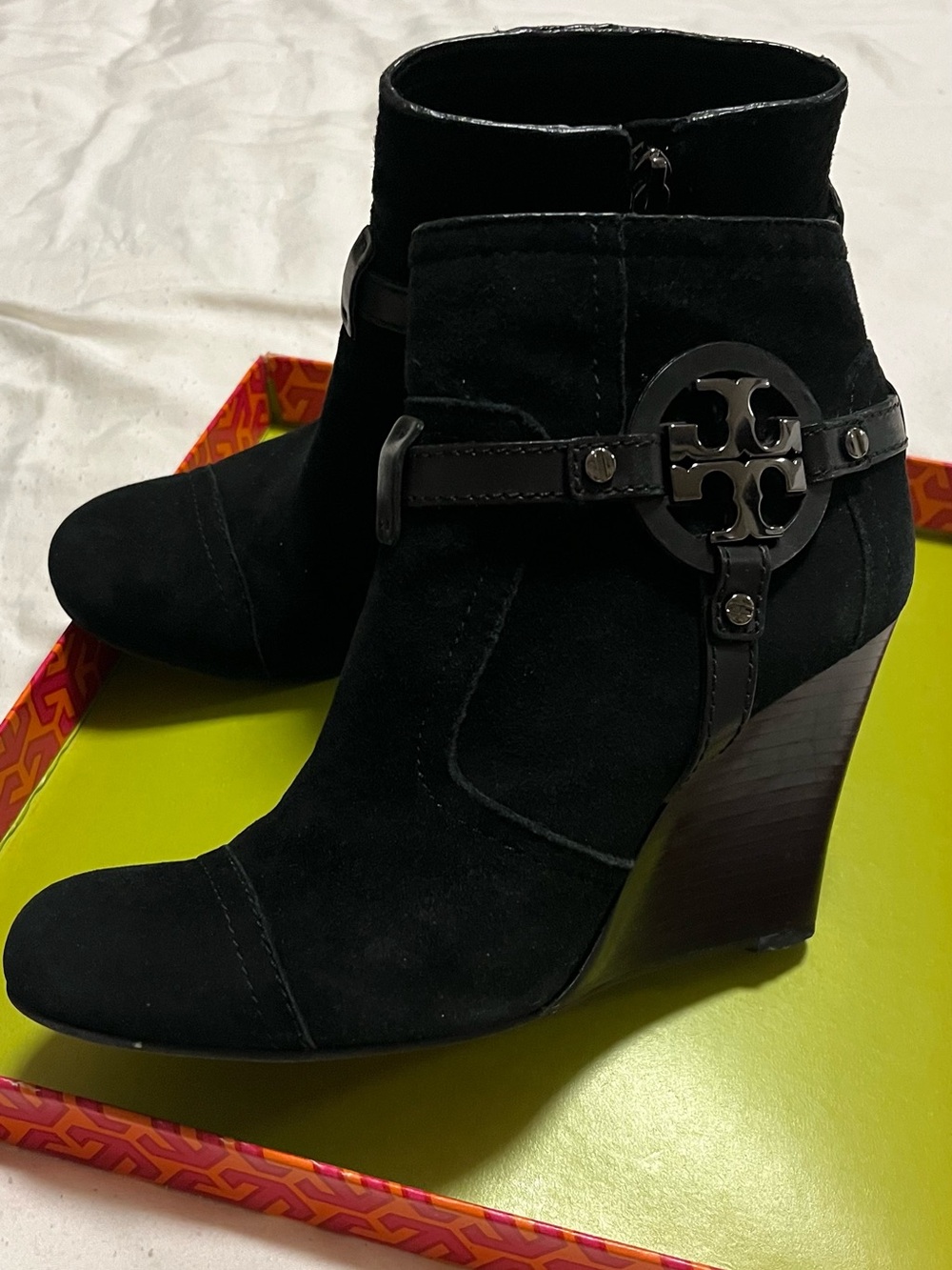 Tory Burch Black Suede Wedge Ankle Boots